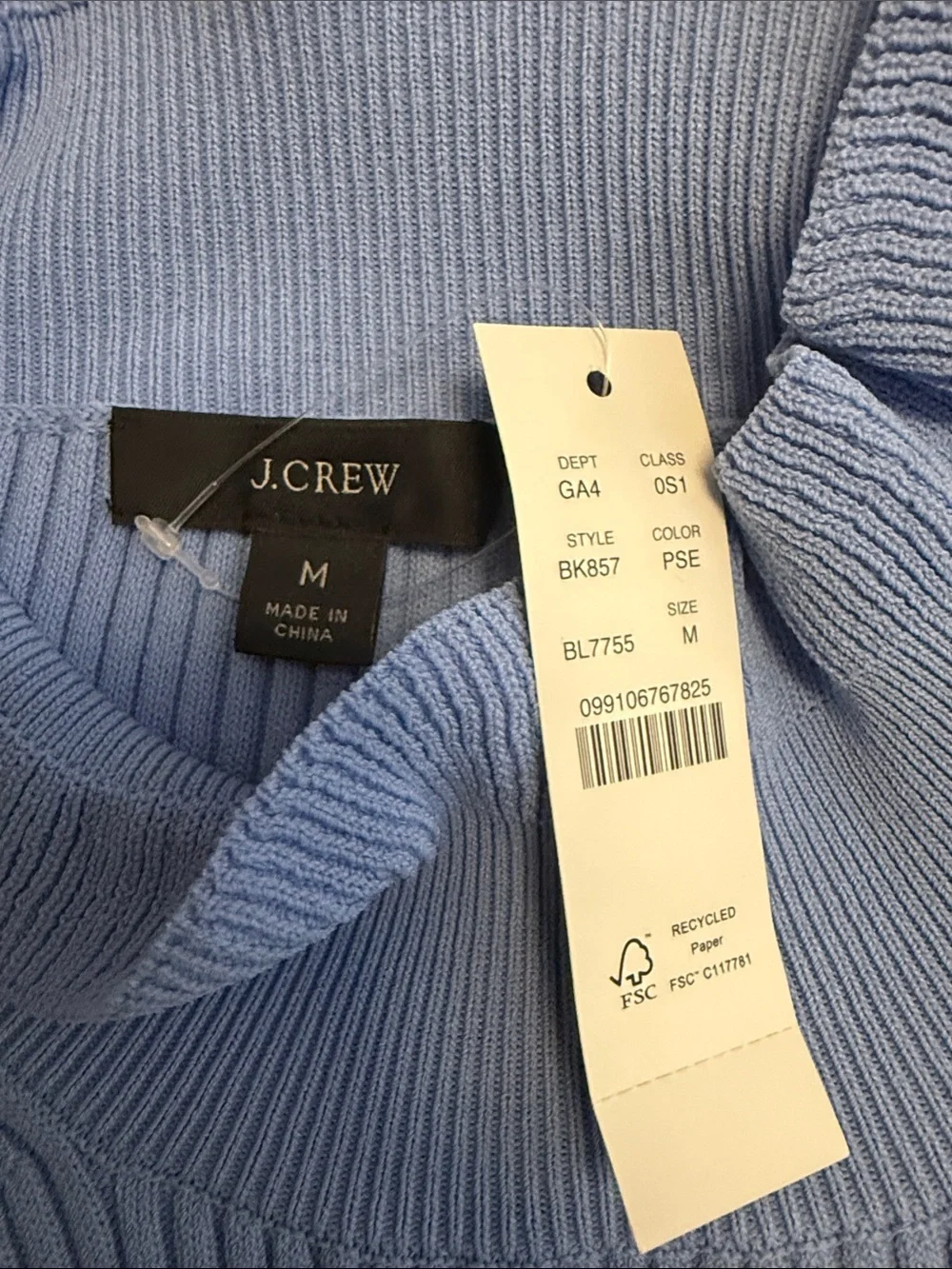 NWT J. Crew Supersculpt Ruffleneck Mini Sweater Dress, Size M, Blue